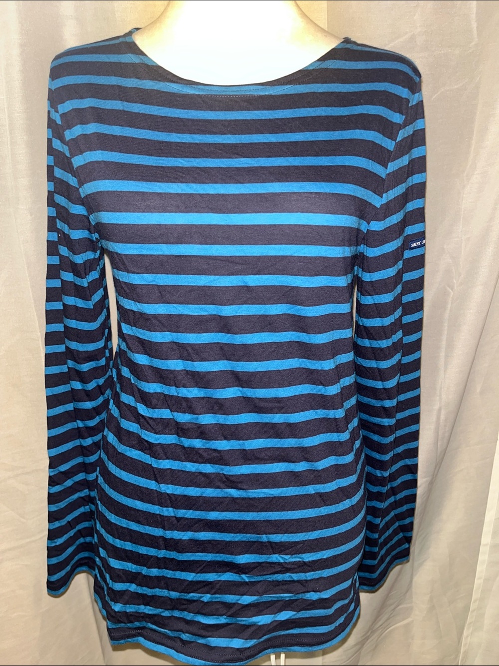 Saint James Blue and Navy Striped Long Sleeve Tee XS